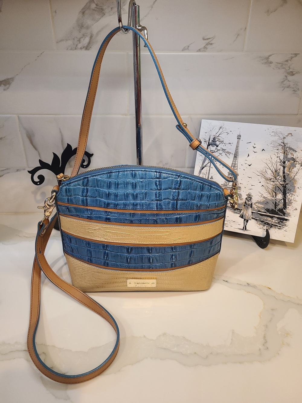Brahmin Mini Duxbury Surf Vineyard Blue & Gold